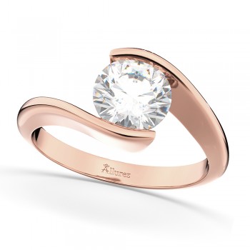 Tension Set Solitaire Moissanite Engagement Ring 14k Rose Gold 0.75ct