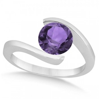 Tension Set Solitaire Amethyst Engagement Ring 14k White Gold 1.00ct