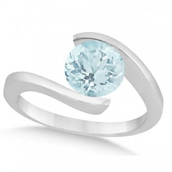 Tension Set Solitaire Aquamarine Engagement Ring 14k White Gold 1.00ct