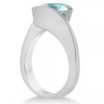 Tension Set Solitaire Aquamarine Engagement Ring 14k White Gold 1.00ct