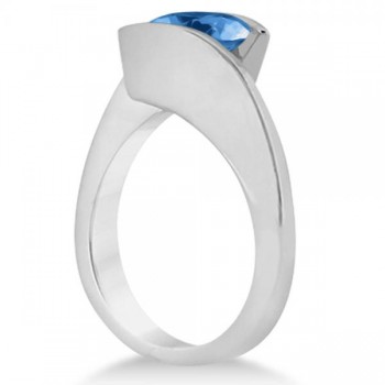 Tension Set Solitaire Blue Topaz Engagement Ring 14k White Gold 2.00ct