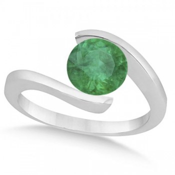 Tension Set Solitaire Emerald Engagement Ring 14k White Gold 1.00ct