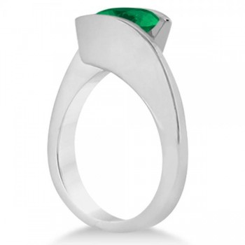 Tension Set Solitaire Emerald Engagement Ring 14k White Gold 1.00ct