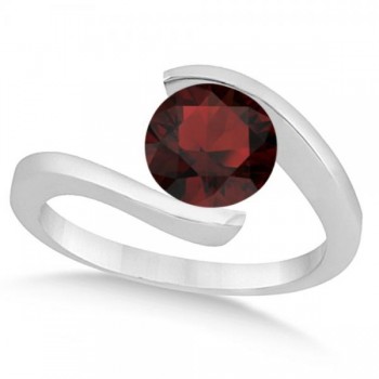 Tension Set Solitaire Garnet Engagement Ring 14k White Gold 1.00ct