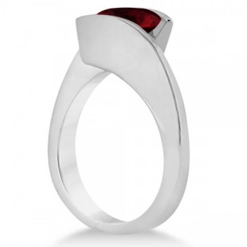 Tension Set Solitaire Garnet Engagement Ring 14k White Gold 1.00ct