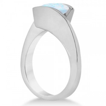 Tension Set Solitaire Opal Engagement Ring 14k White Gold 2.00ct