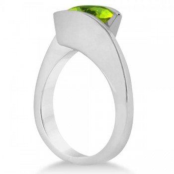 Tension Set Solitaire Peridot Engagement Ring 14k White Gold 2.00ct