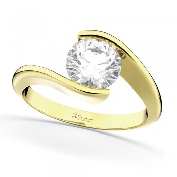 Tension Set Solitaire Lab Diamond Engagement Ring 14k Yellow Gold 0.75ct