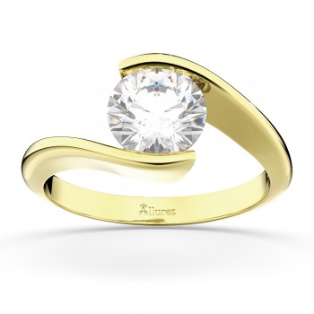 Tension Set Swirl Solitaire Engagement Ring Setting 14k Yellow Gold