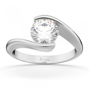 Tension Set Swirl Solitaire Engagement Ring Setting 18k White Gold