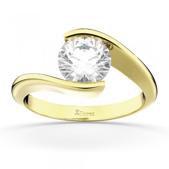 Tension Set Swirl Solitaire Engagement Ring Setting 18k Yellow Gold