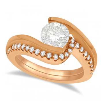 Tension Set Diamond Engagement Ring & Band Bridal Set 14K Rose Gold