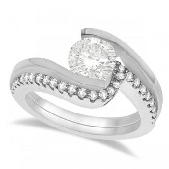 Tension Set Diamond Engagement Ring & Band Bridal Set in Platinum