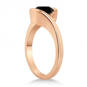 Tension Set Solitaire Black Diamond Engagement Ring 14k Rose Gold 1.25ct