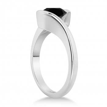 Tension Set Solitaire Black Diamond Engagement Ring 14k White Gold 0.50ct