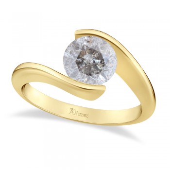 Tension Set Solitaire Salt & Pepper Diamond Engagement Ring 14k Yellow Gold 0.50ct