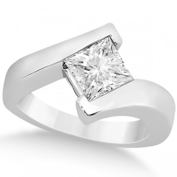 Solitaire Princess Diamond Tension Set Engagement Ring 14k White Gold (1.00ct)