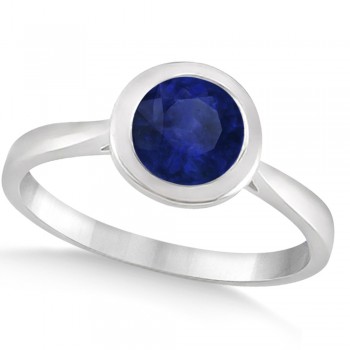 Floating Bezel Set Solitaire Blue Sapphire Engagement Ring 14k White Gold (1.00ct)