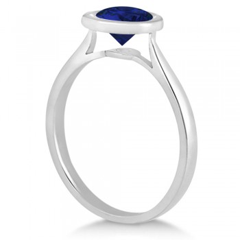 Floating Bezel Set Solitaire Blue Sapphire Engagement Ring 14k White Gold (1.00ct)