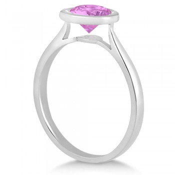 Floating Bezel Set Solitaire Pink Sapphire Engagement Ring 14k White Gold (1.00ct)