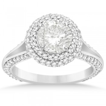 Double Halo Diamond Engagement Ring Setting 14k White Gold (1.00ct)