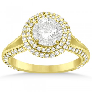 Double Halo Diamond Engagement Ring Setting 18k Yellow Gold (1.00ct)