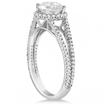 Split Shank Moissanite Engagement Ring Diamond Halo 14K W. Gold 1.34ct