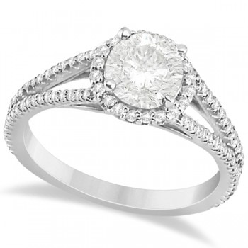 Split Shank Moissanite Engagement Ring Diamond Halo Platinum 1.34ct