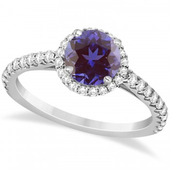 Halo Alexandrite & Diamond Engagement Ring  14K White Gold 2.36ct