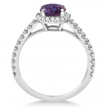 Halo Alexandrite & Diamond Engagement Ring  14K White Gold 2.36ct