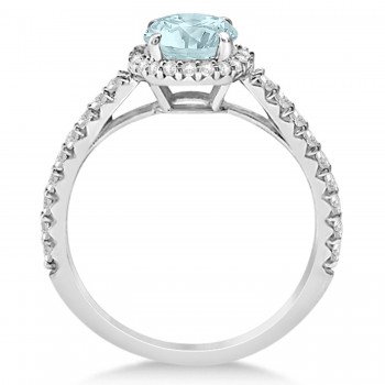 Halo Aquamarine & Diamond Engagement Ring  14K White Gold 1.81ct
