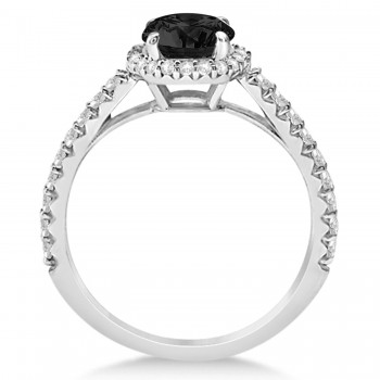 Halo Black Diamond & Diamond Engagement Ring  14K White Gold 1.50ct