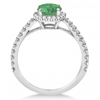 Halo Emerald & Diamond Engagement Ring  14K White Gold 1.76ct