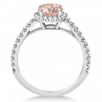 Halo Morganite & Diamond Engagement Ring  14K White Gold 1.60ct