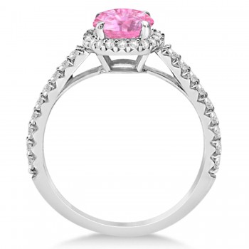 Halo Pink Tourmaline & Diamond Engagement Ring  14K White Gold 1.78ct