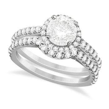 Halo Diamond Bridal Set w/ Side Stones Platinum (2.83ct)