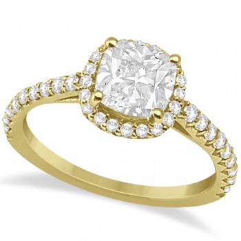 Diamond Halo Cushion Cut Moissanite Engagement Ring 18K Y. Gold 0.88ct