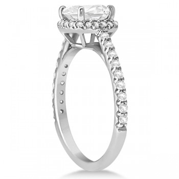 Diamond Halo Cushion Cut Moissanite Engagement Ring Platinum 0.88ct