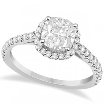 Halo Design Cushion Cut Moissanite Engagement Ring in Platinum 0.88ct
