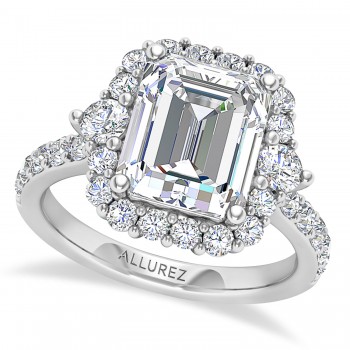 Emerald Cut & Round Lab Grown Diamond Halo Engagement Ring in Platinum (3.90ct)