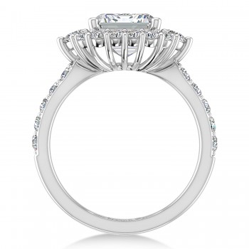 Emerald Cut & Round Lab Grown Diamond Halo Engagement Ring in Platinum (3.90ct)
