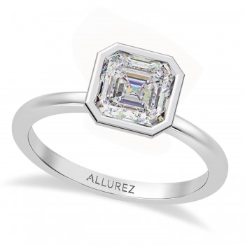 Asscher Lab Grown Diamond Bezel Engagement Ring in Platinum (1.19ct)