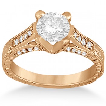 Antique Style Engagement Ring and Matching Wedding Band in 14k Rose Gold