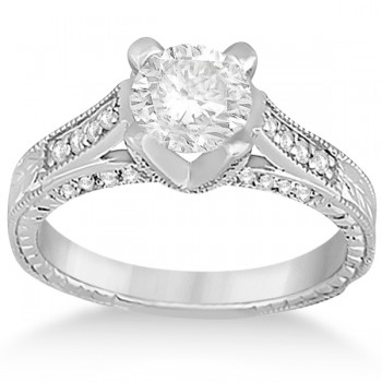 Antique Style Engagement Ring and Matching Wedding Band in 14k White Gold