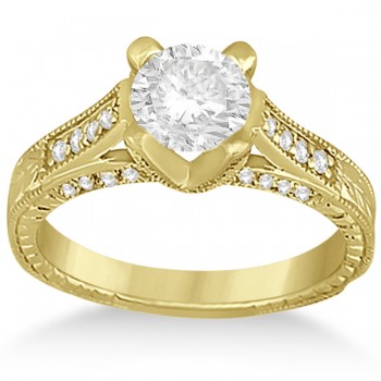 Antique Style Engagement Ring and Matching Wedding Band in 14k Yellow Gold
