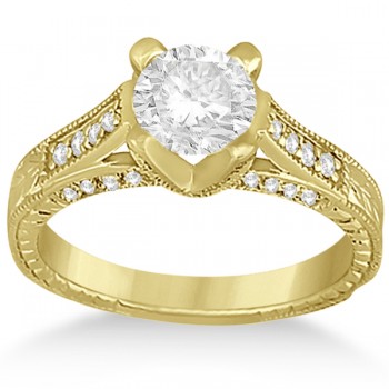 Antique Style Engagement Ring and Matching Wedding Band 18k Yellow Gold