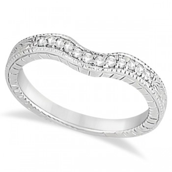 Antique Style Pave-Set Diamond Wedding Band 14k White Gold (0.12 ctw)