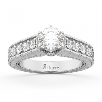 Vintage Diamond Engagement Ring Setting 18k White Gold (1.05ct)