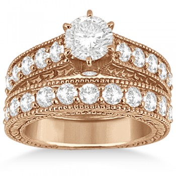 Antique Diamond Wedding & Engagement Ring Set 14k Rose Gold (2.15ct)