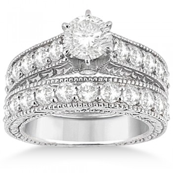 Antique Diamond Wedding & Engagement Ring Set 14k White Gold (2.15ct)